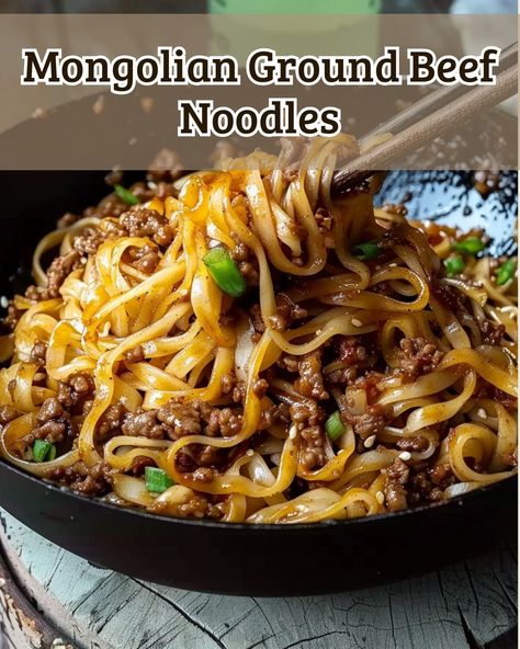 Beef Stragonoff Recipe, Mongolian Ground Beef Noodles, Ground Beef Noodles, Mongolian Ground Beef, Easy Cooking Ideas, Minced Beef Recipes, Main Salad, Homemade Chinese Food, Ground Beef Pasta