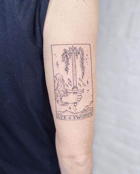 Ace Of Swords Tattoo, Queen Of Swords Tattoo, Empress Tattoo, Tattoo Inner Arm, Cabin Tattoo, Swords Tattoo, Queen Of Swords, Ace Of Swords, Tarot Tattoo