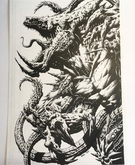 Zhc Art Drawing, Zhc Comic Art, Zhc Drawings, Kaiju Drawing, Zhc Art, Marvel Art Drawings, Comic Art Sketch, Monster Ideas, David Finch