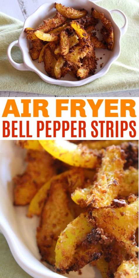 Air Fryer Breaded Bell Pepper Strips are simple to make and a crispy healthy snack or side dish. This is a great alternative to french fries. #airfryer #bellpeppers #sidedish #airfryerrecipes #peppers #healthyrecipes Airfryer Bell Pepper, Bell Pepper Air Fryer Recipes, Fried Banana Peppers, Recipes With Banana Peppers, Air Fryer French Fries, Bell Pepper Recipes, Airfryer Recipes, Fry Recipes, Healthy Sandwiches