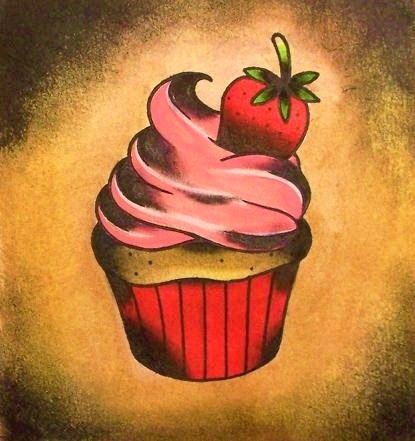 Cupcake tattoo flash Strawberry Cupcake Tattoo, Traditional Cupcake Tattoo, Traditional Tattoo Prints, Cupcake Tattoo, Candy Tattoo, Cupcake Tattoos, Best Couple Tattoos, Worlds Best Tattoos, Cute Tats