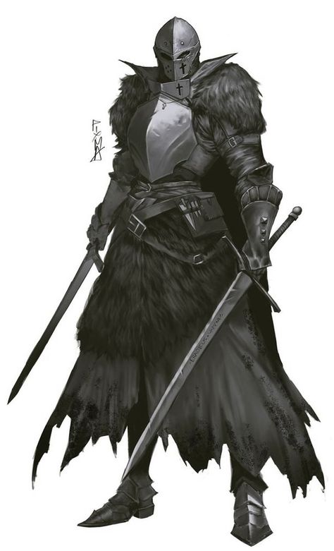 Female Knight In Black Armor, Turn Based Rpg, Undead Knight Art, White Haired Swordsman, Dnd Knight Character Design, Dnd Knight Art, Black Knight Armor, Knight Oc Male, Lightning Knight