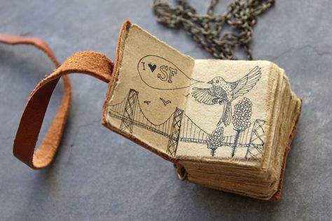 Tiny journal necklace Book Necklace, Mini Journal, Sketchbook Journaling, Miniature Books, Handmade Books, Old Book, Book Binding, Altered Books, Artist Books