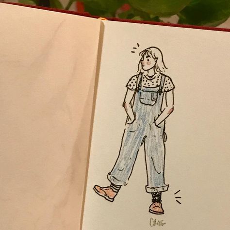 Chloe M. Giroux on Instagram: “I drew my really cute outfit from last night which featured my overalls and my new orange docs that I snagged on sale 😍🌟 80/100 . . . . .…” Overalls Illustration, Overalls Sketch, Overalls Drawing, Really Cute Outfits, Cute Outfit, Last Night, Art Inspo, Chloe, Overalls