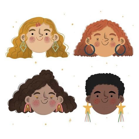 Hand-drawn curly hair types illustration... | Premium Vector #Freepik #vector #hair #hand-drawn #face #woman Woman Hair Illustration, Face Illustration Simple, Face Character Illustration, People Illustration Simple, Illustration Curly Hair, Curly Hair Illustration, Emotion Illustration, People Emotions, Face Illustrations