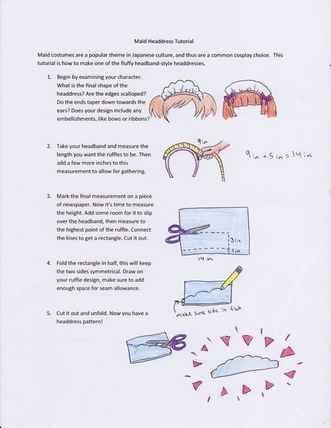 Maid Headdress Tutorial 1 by koumori-no-hime.deviantart.com on @DeviantArt Animal Headdress, Maid Headband, Butler Cafe, Cosplay Sewing, Ruffle Apron, Tutorial Drawing, Headband Tutorial, Costume Tutorial, Maid Cosplay