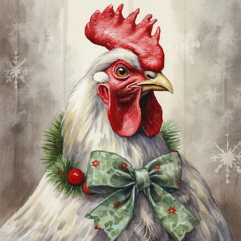 Photo araffe with a bow and a christmas ... | Premium Photo #Freepik #photo #christmas-wreath #bow #christmas-bow #head Christmas Chicken Painting, Christmas Chicken Art, Christmas Rooster, Christmas Chicken, Signs For Mom, Log Slices, Chicken Painting, Rooster Art, Christmas Farm