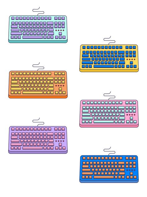 Keyboard Illustration Design, Keyboard Drawing Easy, Keyboard Drawing, Keyboard Illustration, Pc Drawing, Retro Keyboard, Tech Poster, Human Shadow, Custom Keyboard