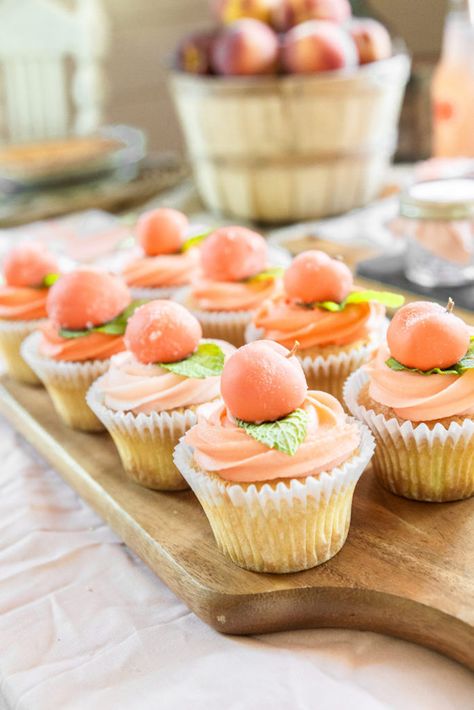 Kara's Party Ideas Sweet Peach 1st Birthday Party | Kara's Party Ideas One Sweet Peach Birthday Party, Peach 1st Birthday Party, Sweet Peach Birthday Party, One Sweet Peach Birthday, Peach 1st Birthday, Peach Birthday Party, Peach Party Decorations, Themed Baby Shower Ideas, Peach Cupcakes