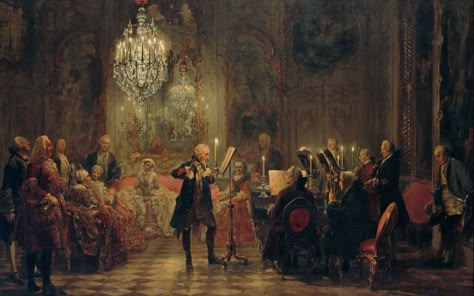 people gathering and listening to music wallpaper #painting #artwork #Prussia #concerts #king oil painting classic art #chandeliers #musician #flute #piano #candles Frederick the Great #1080P #wallpaper #hdwallpaper #desktop Adolph Menzel, History Wallpaper, Frederick The Great, Music Painting, Sebastian Bach, Music Wallpaper, Painting Wallpaper, Classical Art, Artwork Painting