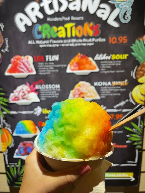 Hawaii Ice Cream, Hawaiian Shaved Ice Aesthetic, Hawaii Shaved Ice, Shaved Ice Aesthetic, Shave Ice Hawaii, Shaved Ice Recipe, Hawaii Birthday, Kona Ice, Happy Ice