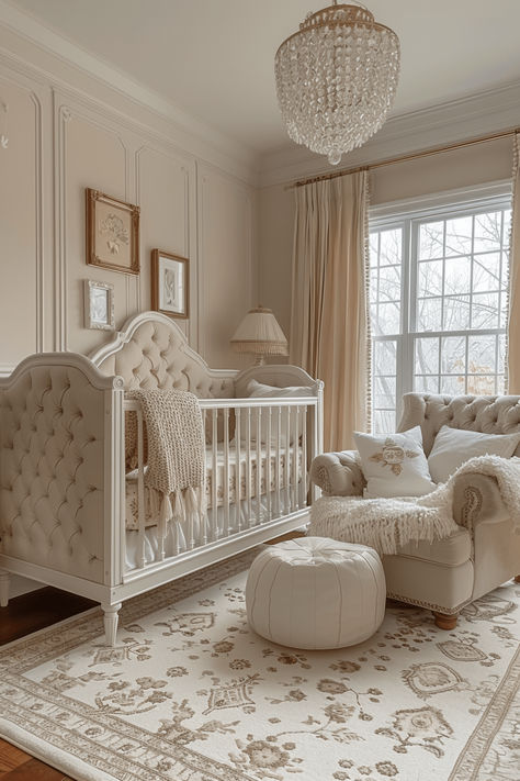 40 Aesthetic Neutral Nursery Themes to Explore Modern Baby Nursery Neutral, Luxury Nursery Room, Baby Nursery Aesthetic, Baby Room Aesthetic, Aesthetic Nursery, Elegant Baby Nursery, French Country Nursery, Luxury Baby Nursery, Nursery Themes Neutral