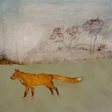 Fox by Scots pine, Oil on panel, 48x48cm (18x18in). Tom Homewood Tom Homewood, Scots Pine, Art 2022, Stippling Art, Saatchi Gallery, Animal Illustrations, Royal College Of Art, Do You, Fox Art