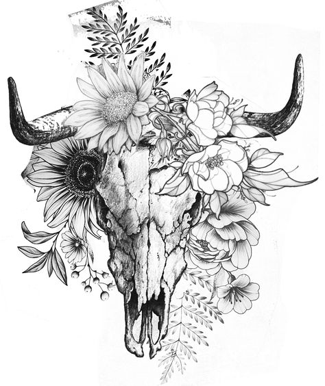 Cow Tattoo Sleeve, Arms Sleeve Tattoo Women, Tattoo Ideas Female Different, Feminine Bull Skull Tattoo, Cow Skull Tattoo On Thigh, Hip Tattoos Women Western, Cow Skull Mandala Tattoo, Shoulder Tattoos For Women Western, Western Tattoos Drawings