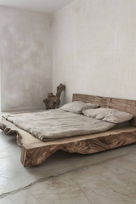 Embrace natural elegance with Wabi Sabi beds that celebrate the beauty of simplicity and authenticity. Create a harmonious sleep environment with organic materials. #NaturalElegance #BedroomDecor #WabiSabiBeds #BedroomIdeas Wabi Sabi Beds, Rustic House Bedroom, Organic Bedroom Ideas, Japanese Wabi Sabi Interior, Wabi Sabi Interior Bedrooms, Wabi Sabi Bed, Wabi Sabi Style Bedroom, Wabi Sabi Furniture, Wabi Sabi Bedroom