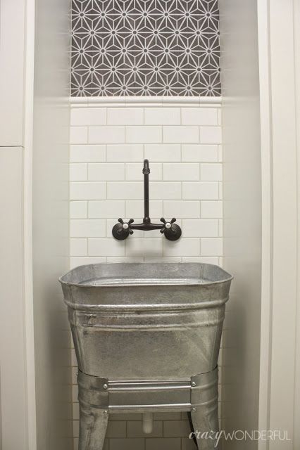 laundry room reveal - Crazy Wonderful Wash Tub Sink, Metal Wash Tub, Galvanized Wash Tub, Farmhouse Laundry Room Ideas, Laundry Storage Ideas, Laundry Room Storage Ideas, Galvanized Tub, Laundry Room Sink, Laundry Tubs