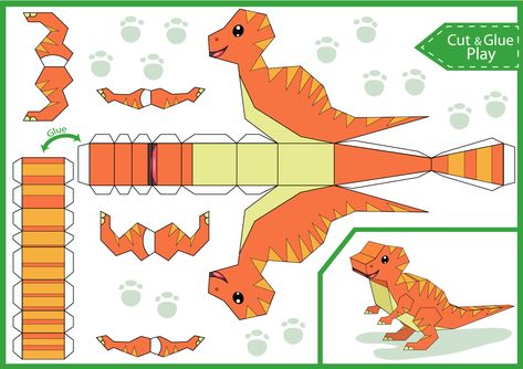 Pokemon Papercraft, Paper Origami Diy, Dinosaur Velociraptor, Dinosaur Projects, Bingo For Kids, 3d Dinosaur, Paper Cute, Cut And Glue, Paper Toys Template