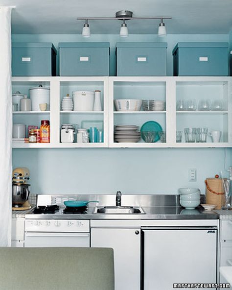 Put some of your pretty bins to use by storing seldom used items above your cabinets Top Of Cabinets, Above Kitchen Cabinets, Above Cabinets, Small Kitchen Storage, Open Cabinets, Kitchen Cabinet Organization, Kitchen Cabinet Storage, Apartment Kitchen, Ikea Diy