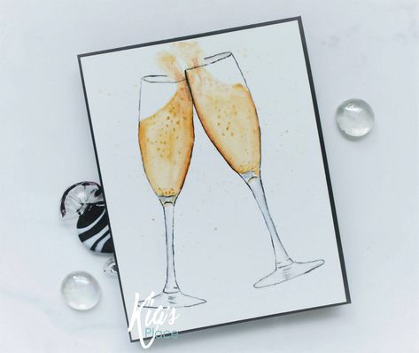 Watercolour Champagne, Champagne Watercolor, Painted Champagne Flutes, Watercolour Cards, Simple Watercolor, Draw And Paint, I Failed, I Like That, Burnt Sienna