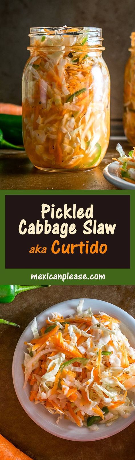 Pickled Cabbage Slaw, Brunch Salads, Fermenting Recipes, October Recipes, Pickled Recipes, Condiments Recipes, Salvadorian Food, Veggies Recipes, Mexican Meals