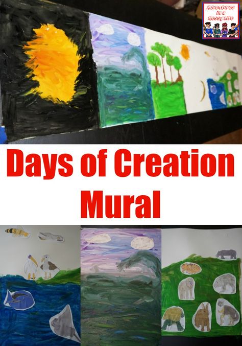 Days of Creation mural Day 2 Of Creation Activities, Day 2 Of Creation, Days Of Creation Diorama, Creation Day 1 Activities, Pre K 7 Days Of Creation, Creation Activities, 7 Days Of Creation, Timeline Project, Bible Timeline