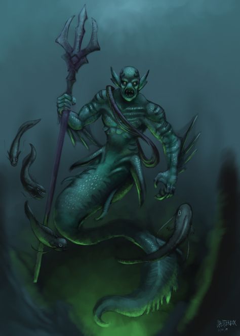 Merrow - Monstrosity -- DnD Monsters #Merrow #DungeonCrawling #DnD #Monsters #Monstrosities #Inspiration #Magic #Fantasy #JRusso Dnd Monsters, Dungeons And Dragons Characters, Mythical Creatures, Dungeons And Dragons, Digital Painting, Supernatural, Mermaid, Batman, Ipad