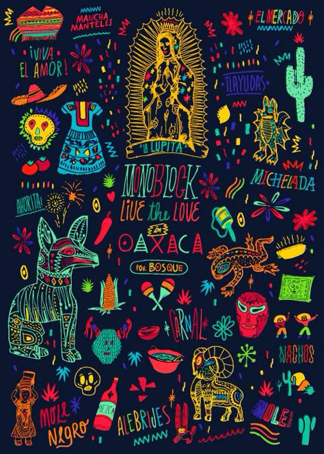 Oaxaca moleskine on Behance Mexico Wallpaper, Den Mrtvých, Mexican Pattern, Mexico Art, Mexican Designs, Mexican Culture, Art And Illustration, Mexican Art, Mexican Folk Art