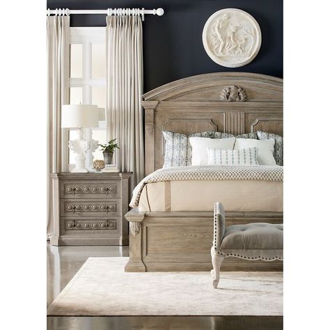 Cedar lined storage within two hinged tops add storage to the bench-like footboard of this bed. Elaborate ornate details on the tall arched headboard and footboard add relaxed grandeur to this impressive bed. Fine craftsmanship and materials make it a true centerpiece for master bedroom. Bed Designs With Storage, Handcrafted Bed, Queen Panel Beds, California King Bedding, Bedroom Panel, King Bedroom, Queen Bed, Panel Bed, Bedroom Furniture Sets