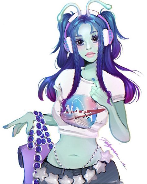 Female Alien Oc, Space Oc Art, Alien Inspiration Character Design, Alien Gyaru, Alien Concept Art Character Design, Alien Girl Aesthetic, Y2k Alien, Cute Alien Oc, Alien Oc Art