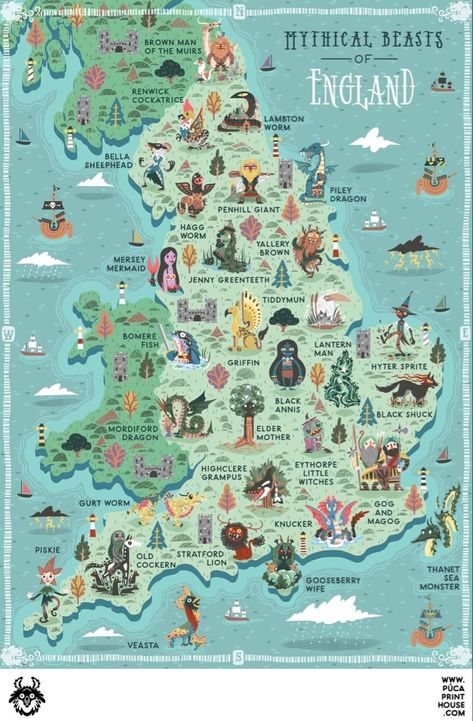 Uk Cryptids, Creepy Cryptids, Supernatural Monsters, Fish Lanterns, Feminist Artist, Illustrated Maps, Mythical Beasts, Adventure Theme, Bujo Ideas