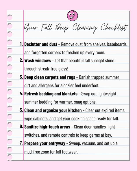 Ready for a fresh fall start? 🍁🍂 Use our Fall Deep Cleaning Checklist to make your home cozy and spotless. From decluttering to sanitizing those high-touch areas, we've got you covered! 🧼🧹 #FallCleaning #CleanAndCozy #HomeCare #FreshStart Fall Checklist Home, Fall Deep Cleaning Checklist, Fall Cleaning Checklist, Fall Checklist, Make Your Home Cozy, Deep Cleaning Checklist, Declutter Checklist, Fall Starts, Fall Cleaning