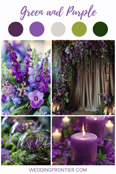 Emerald Lilac Wedding, Wedding Colors Green And Purple, Emerald Green Purple Wedding, Fall Wedding Colors With Purple, Purple Green And Gold Wedding, Purple And Green Wedding Ideas, Sage Green And Lavender Wedding Theme, Green And Purple Wedding Colors, Sangeet Aesthetic