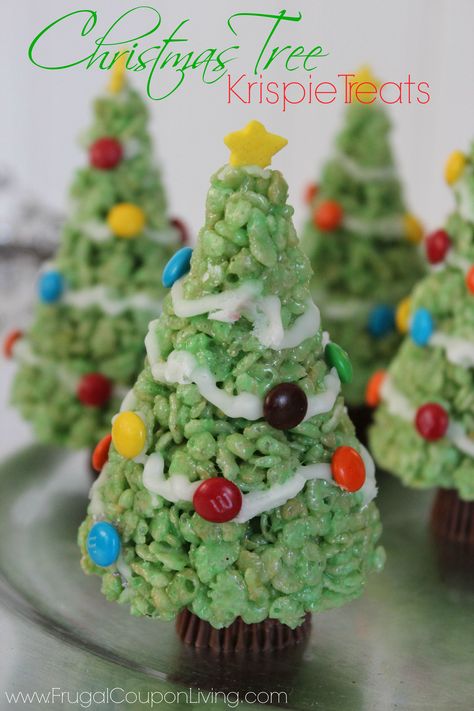 Christmas Tree Rice Krispie Treats with Molding Tip using Ice Cream Cone Molds. Kids Food Craft on Frugal Coupon Living and more seasonal Rice Krispie Treat Recipes - Thanksgiving, Valentine's Day, Halloween and More. Tree Rice Krispie Treats, Rice Krispie Christmas Trees, Krispie Treats Christmas, Rice Krispie Treats Christmas, Kids Food Crafts, Krispy Treats, Rice Krispy, Rice Krispie Treats, Rice Krispie