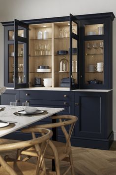 Kitchen Dressers Ideas, Navy Display Cabinet, Howdens Kitchen Dresser, Navy Kitchen Decorating Ideas, Howdens Dresser, Kitchen Dresser Unit, Kitchen Dresser Modern, Modern Kitchen Dresser Unit, Crockery Storage Cabinets