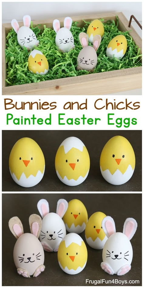 How to Make the Cutest Bunny and Chick Painted Easter Eggs - Adorable Spring Craft! Animal Easter Eggs, Painted Easter Eggs, Easter Egg Art, Spring Craft, Easter Egg Designs, Easter Egg Crafts, Spring Crafts For Kids, Easter Egg Painting, Easter Eggs Diy