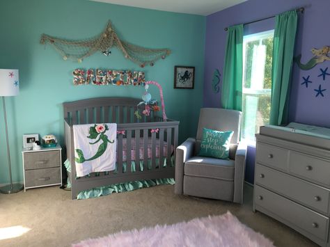 Frozen Theme Nursery, Little Mermaid Nursery Theme Disney, Mermaid Nursery Ideas, Little Mermaid Nursery Theme, Nursery Mermaid Theme, Mermaid Nursery Baby Girl, Mermaid Theme Nursery, Mermaid Nursery Theme, Ariel Nursery