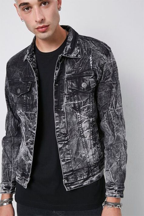 Waimea Bleach Washed Denim Jacket 21men, Painted Jacket, Painted Clothes, Bleach Wash, Washed Denim, Denim Wash, Mens Jackets, Denim Jacket, Forever 21