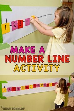 POST-IT NUMBER LINE ACTIVITY: A quick and easy preschool math activity; a number sense activity; a homeschool math activity; playing preschool; quick and easy indoor activity from Busy Toddler Number Line Activity, Number Line Activities, Easy Math Activities, Line Math, Preschool Math Games, Number Sense Activities, Prek Math, Numbers Preschool, Math Activity