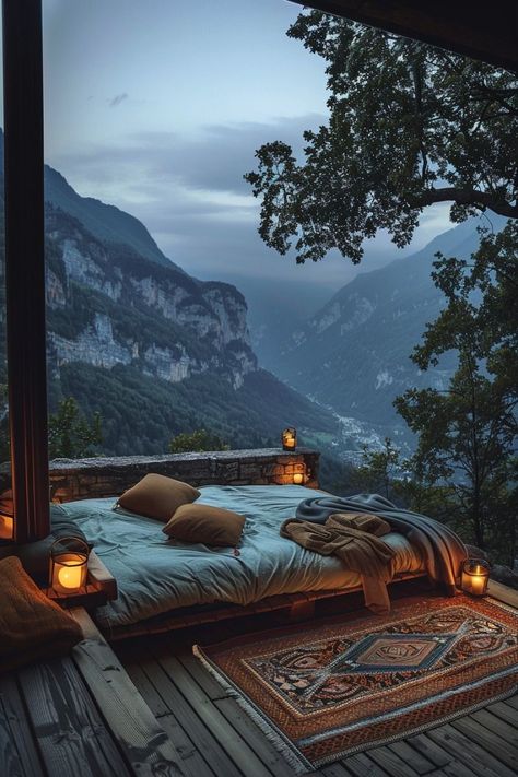 Bedroom With A View Mountains, Mountain Bed And Breakfast, Mountain Lodge Aesthetic, Cozy Big Bedroom, Cozy Clothes Aesthetic, Cozy Forest House, Cozy Mountain Cabin, Mountain House Interior, Pakistan Home