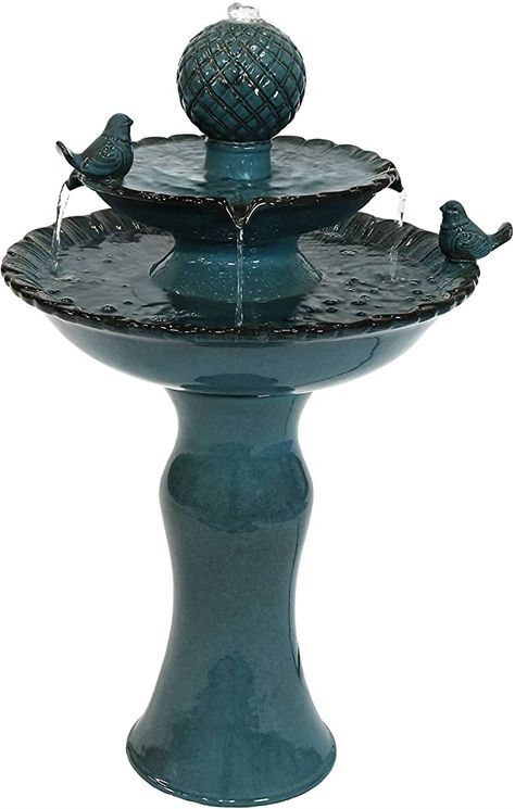 Amazon.com : Sunnydaze Resting Birds Outdoor Water Fountain - Ceramic 2-Tier Waterfall Fountain & Backyard Water Feature for Patio, Yard, Garden - 27 Inch : Garden & Outdoor Bird Fountain, Small Water Features, Fountains Backyard, Landscaping Inspiration, Blue Fountain, Backyard Water Feature, Solar Fountain, Bird Bath Garden, Small Fountains