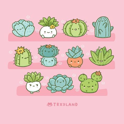 Cacti Garden, Cactus Drawing, Tape Design, Garden Drawing, Illustrators On Instagram, Cactus Garden, Kawaii Art, Diy Stickers, Pastel Aesthetic