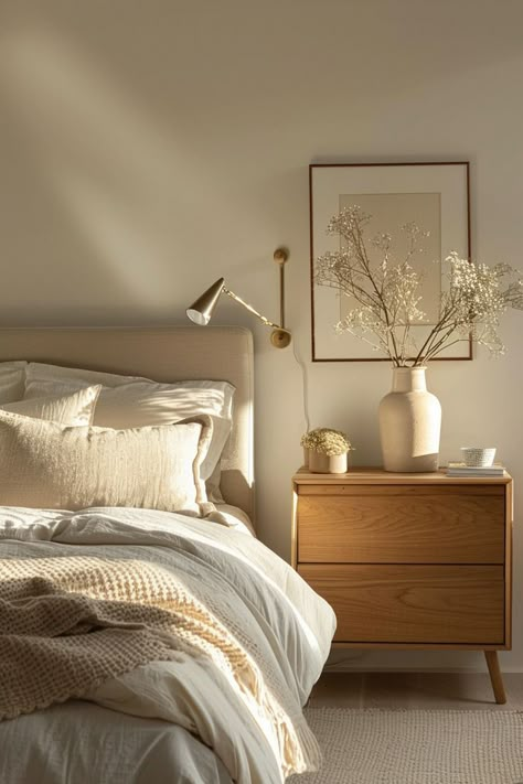 Simple Bedroom Ideas White, Minimal Ikea Bedroom, Ll Bean Bedroom, Modern Character Home, Small Primary Bedroom Design, Minimal Room Bedroom, Cool Toned Bedroom, Small Bedroom Neutral, Mid Century Modern Bedroom Design Ideas