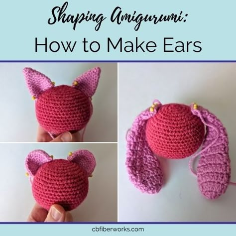 Crochet Cat Ears Amigurumi, Amigurumi Cat Ears Free Pattern, Crochet Ears Amigurumi, Crochet Ears Pattern, Crochet Pointy Ears, Crochet Amigurumi Shapes, Crochet Animal Ears Pattern Free, Crochet Shapes Amigurumi, Basic Amigurumi Shapes