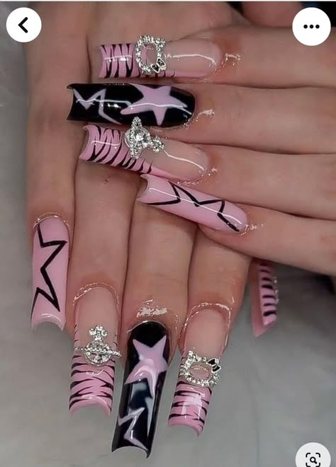 Mcbling Nails, Nail Types, Punk Nails, Girly Acrylic, Grunge Nails, Girly Acrylic Nails, Pretty Gel Nails, Y2k Nails, Really Cute Nails