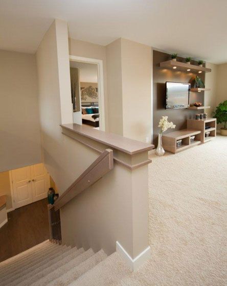 2nd floor ideas Open Basement Stairs, Open Basement, Basement Stairs Ideas, Small Basement Remodel, Stairs Renovation, Basement Guest Rooms, Basement Layout, Stairs Ideas, Basement Living Rooms