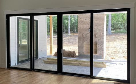 Black Lifestyle Series Windows Punctuate Richmond New Construction | Pella of Virginia Sliding Door Aluminium, Built In Bar Cabinet, Exterior Sliding Glass Doors, Closed In Porch, Modern Windows And Doors, Door Aluminium, Double Patio Doors, Barn Remodel, Exterior Balcony