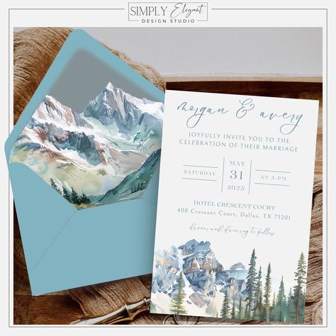 Celebrate your love amidst breathtaking mountain vistas with our editable dusty blue rustic wedding invitation template, perfect for your western-themed wedding. This printable invitation captures the essence of your mountain wedding, infusing rustic charm with a touch of dusty blue elegance. 𝑪𝒐𝒏𝒈𝒓𝒂𝒕𝒖𝒍𝒂𝒕𝒊𝒐𝒏𝒔 𝒐𝒏 𝒚𝒐𝒖𝒓 𝒖𝒑𝒄𝒐𝒎𝒊𝒏𝒈 𝒘𝒆𝒅𝒅𝒊𝒏𝒈!! 𝑾𝒆 𝒘𝒊𝒔𝒉 𝒚𝒐𝒖 𝒂𝒍𝒍 𝒕𝒉𝒆 𝒃𝒆𝒔𝒕 𝒂𝒏𝒅 𝒂𝒓𝒆 𝒔𝒐 𝒈𝒍𝒂𝒅 𝒚𝒐𝒖 𝒄𝒉𝒐𝒔𝒆 𝒖𝒔 𝒕𝒐 𝒃𝒆 𝒂 𝒑𝒂𝒓𝒕 𝒐𝒇 𝒚𝒐? Dusty Blue Mountain Wedding, Adventure Wedding Invitations, September Mountain Wedding, Outdoorsy Wedding Invitations, Wedding Invitations Mountains, Mountain Theme Wedding Invitations, Mountain Wedding Invites, Mountain Inspired Wedding, Dusty Blue Rustic Wedding