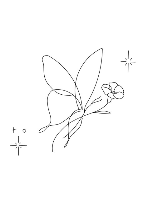 Butterfly And Flower Line Art, Stock Flower Tattoo, Butterfly Line Tattoo, Pelvis Tattoo, Butterfly With Flowers Tattoo, Butterfly Tattoo Stencil, Behind Ear Tattoos, Butterfly Back Tattoo, Bts Tattoos