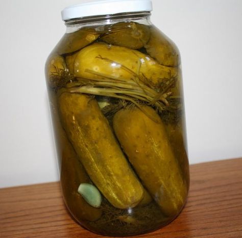 Do it yourself Pickles - 1 jar at a time. PERFECT! Single Jar Pickle Recipe, One Jar Pickle Recipe, Pickling Vegetables, Easy Dill Pickles, Pickle Recipes Homemade, Dill Pickle Recipe, Pickle Recipes, How To Make Pickles, Pickled Cucumbers