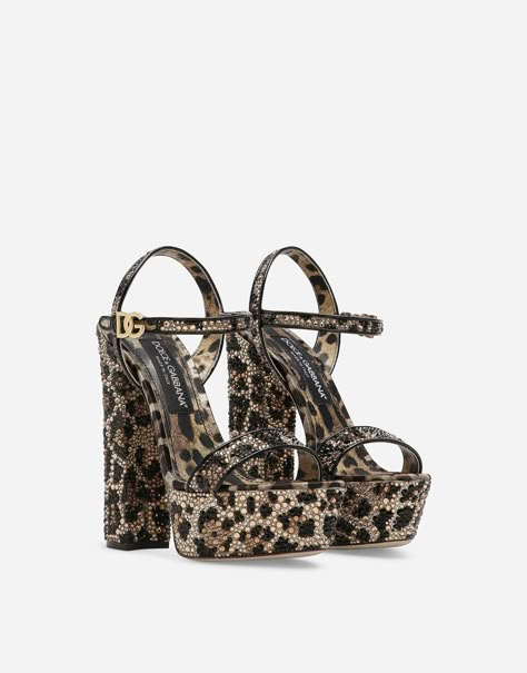 Satin platform sandals with fusible rhinestones Dr Shoes, Leopard Print Heels, Shoe Wishlist, Leopard Heels, Fancy Shoes, Rhinestone Heels, Cute Heels, Shoe Inspo, Girly Shoes